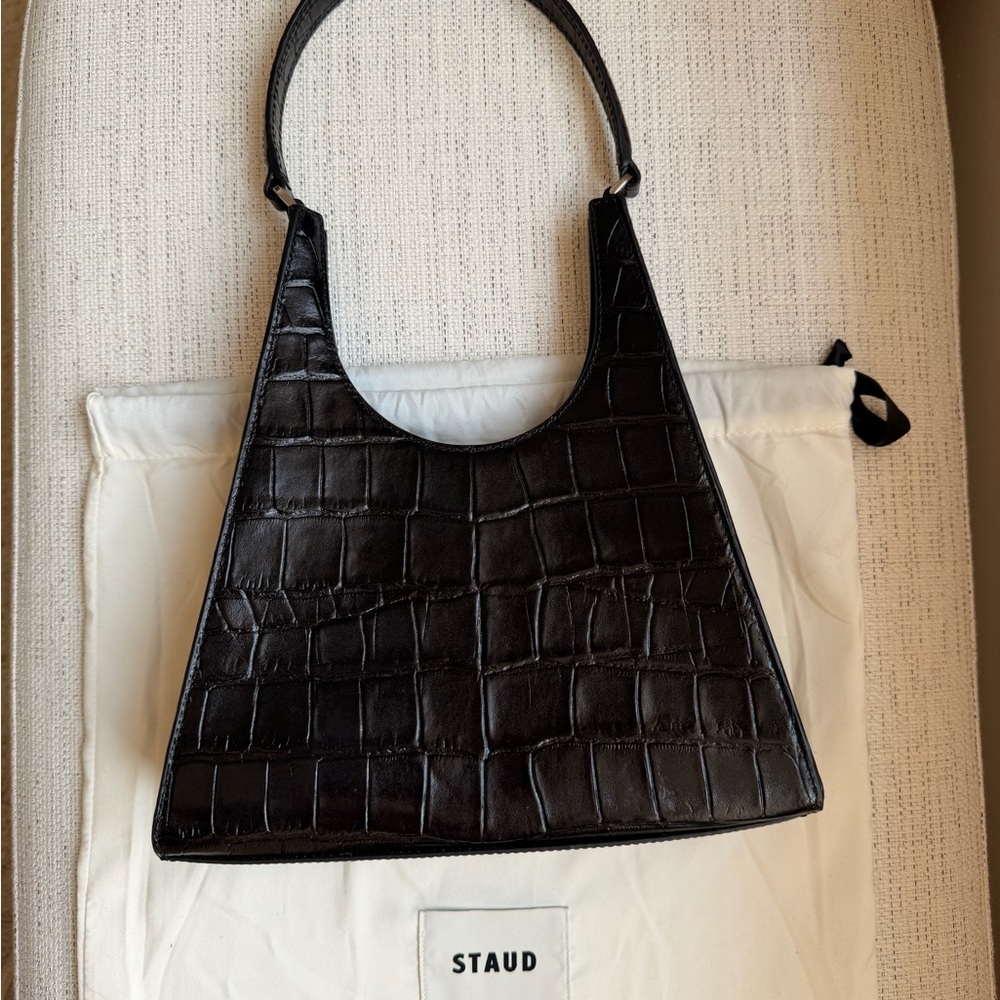 STAUD Rey Bag - Black Croc-Embossed Shoulder Bag - Picture 4 of 16